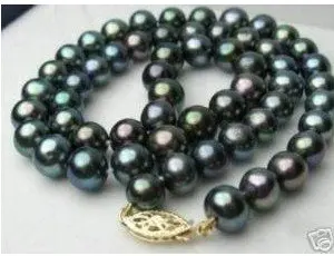 

Free shipping Charming TAHITIAN black 9-10MM AKOYA PEARL NECKLACE 18"