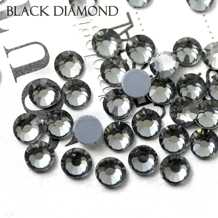 Black Diamond hotfix rhinestone crystal strass glitters flatback glass stone for DIY sparkling wedding diamond dress sequins art