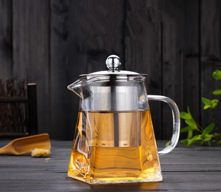 1PC 550ml Borosilicate Glass Square Teapot With Stainless Steel Infuser Strainer Heat Resistant Loose Leaf Tea Pot Kettle JM 005