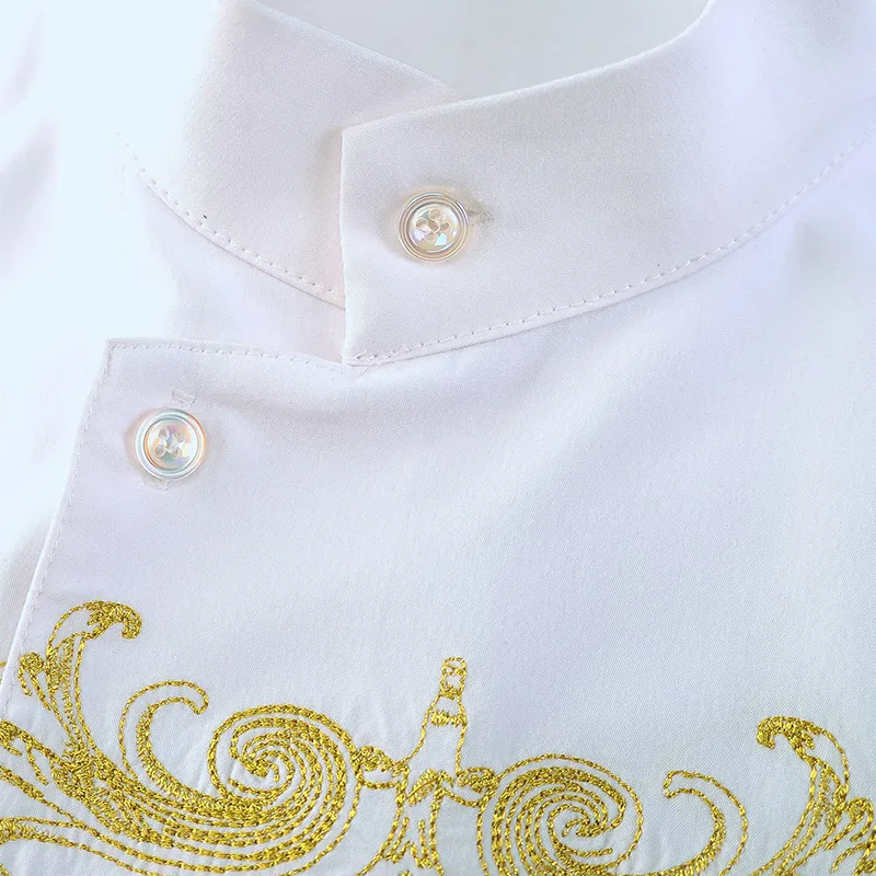 Free Shipping New fashion male Men\'s fanzhuan long sleeved Embroidery white Shirt 612152 gentleman personality collar in stock