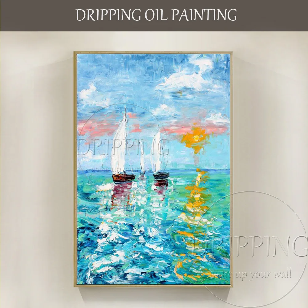 Impression Design Artist Hand-painted High Quality Abstract Seascape Oil Painting on Canvas Colorful Landscape Oil Painting