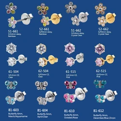 Pair of Ear Piercing Stud Earring Jewelry with CZ Gem Crystal Fashion Style Star Heart Pearl Butterfly Charm Daisy Flower