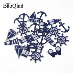 50PCS Mix 2 Hole Print Blue Navigation Wood Buttons Decorative Button DIY Buttons Scrapbooking Accessories