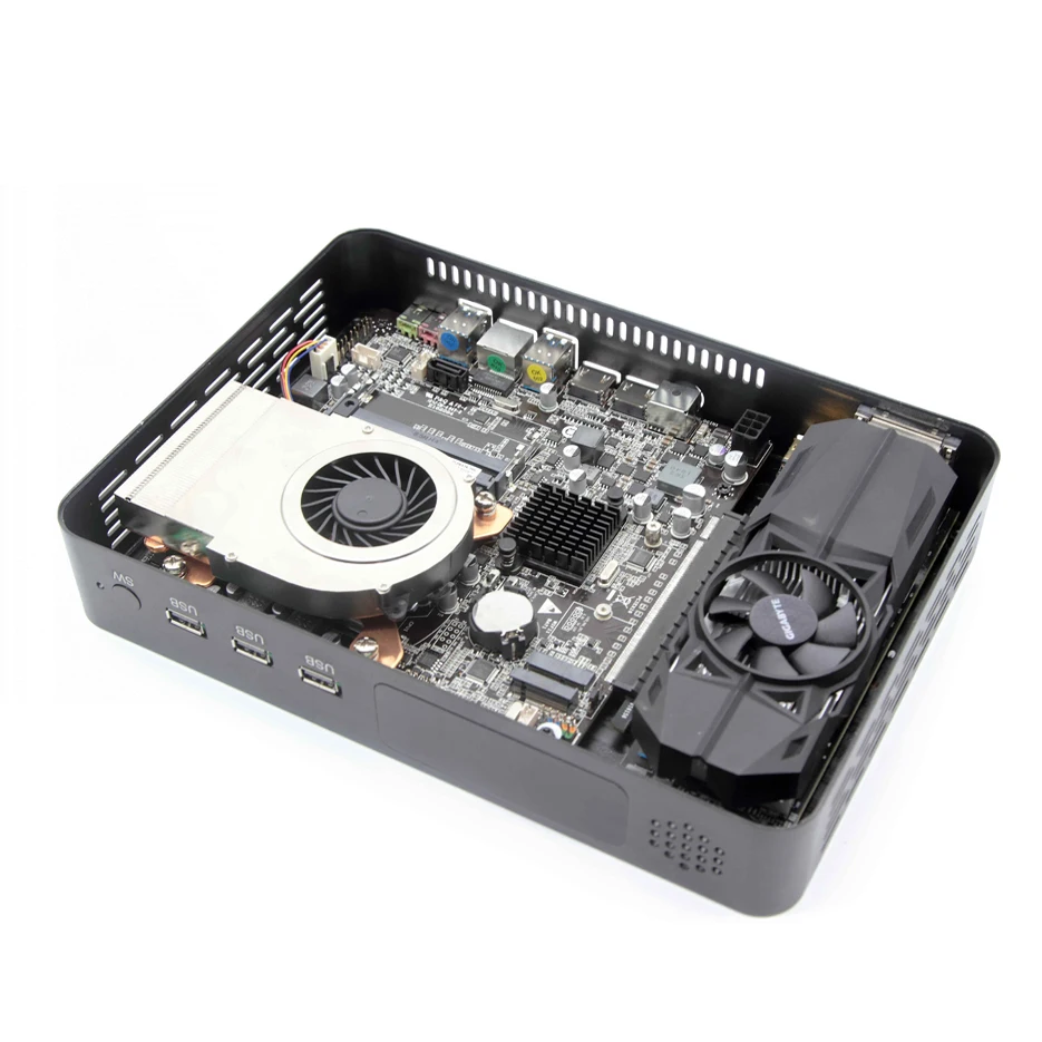 Multi display Gewidmet Mini PC mit Fan Intel Quad Core E3-1231V3 bis zu 38GHz 8MB plus 2 * HDMI DP DVI Mini Desktop-Computer