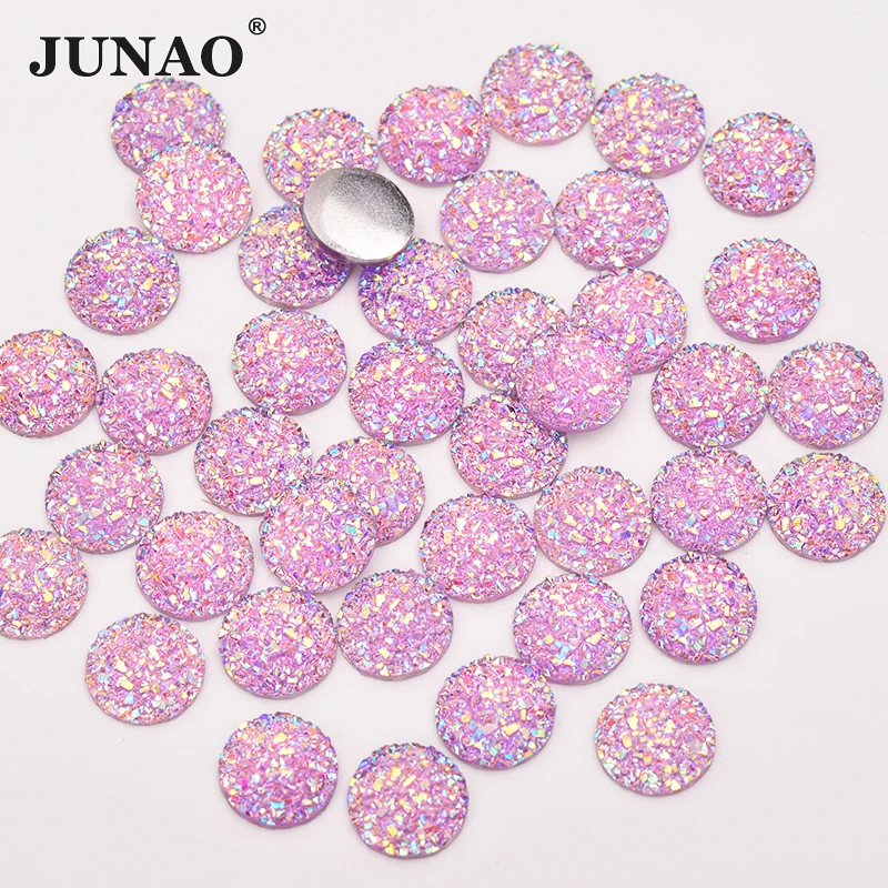 JUNAO 12mm 50Pcs argento lucido rotondo Strass Applique Flatback gemme in resina adesivi in pietra di cristallo Non cucire Strass per la decorazione