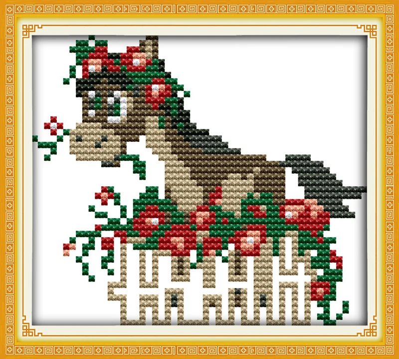 The pony in flowers cross stitch kit 14ct 11ct count print canvas stitches embroidery DIY handmade needlework plus