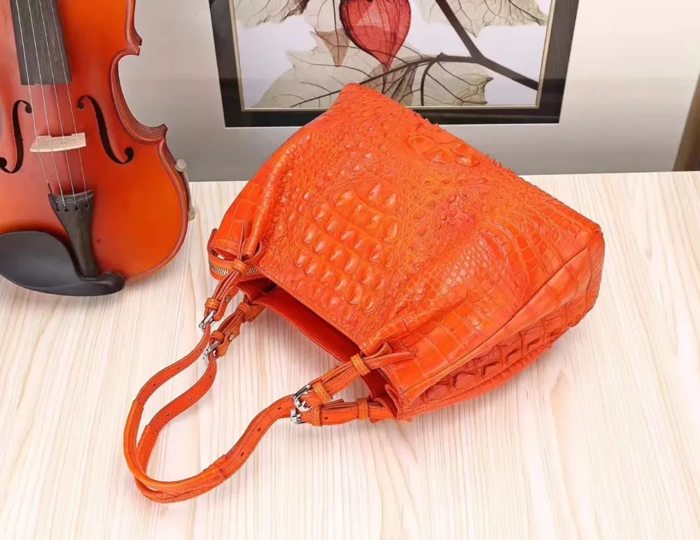 2018 new design fashion high end quality 100% real genuine crocodile skin women tote handbag orange color crocodile head skin