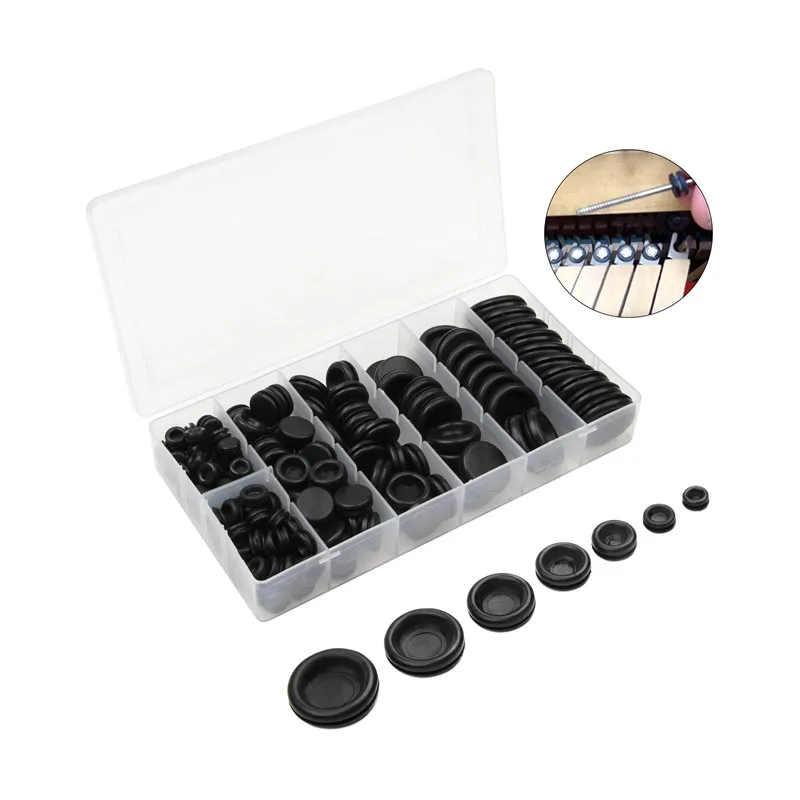 170Pcs/Lot Rubber Grommet Firewall Hole Plug Retaining Ring Black Car Electrical Wire Gasket Kit For Cylinder Valve Water Pipe
