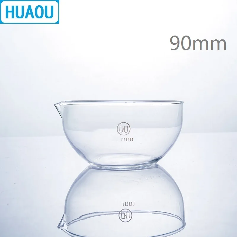 HUAOU 90mm Evaporating Dish Flat Bottom with Spout Borosilicate 3.3 Glass Laboratory Chemistry Equipment