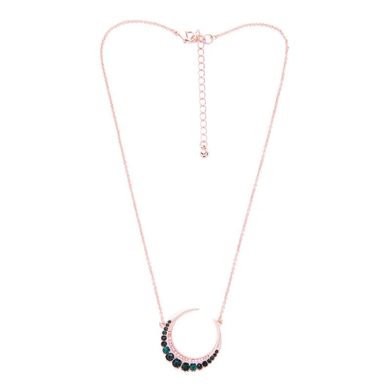 Banny Pink New Punk Alloy Crescent Pendant Necklace For Women Elegant Crystal Walking Moon Choker Necklace Half Moon Choker