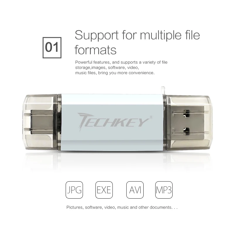 TECHKEY – clé usb type-c personnalisée en métal, support à mémoire de 16gb 32GB 64GB 128GB 3.1, Micro lecteur flash pour téléphones