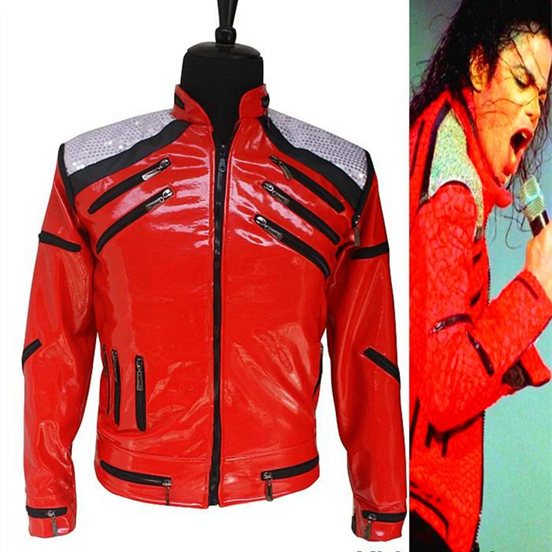 Red Zipper Michael Jackson MJ Beat It Costumes Jacket for Impersonators Halloween Persent Christmas