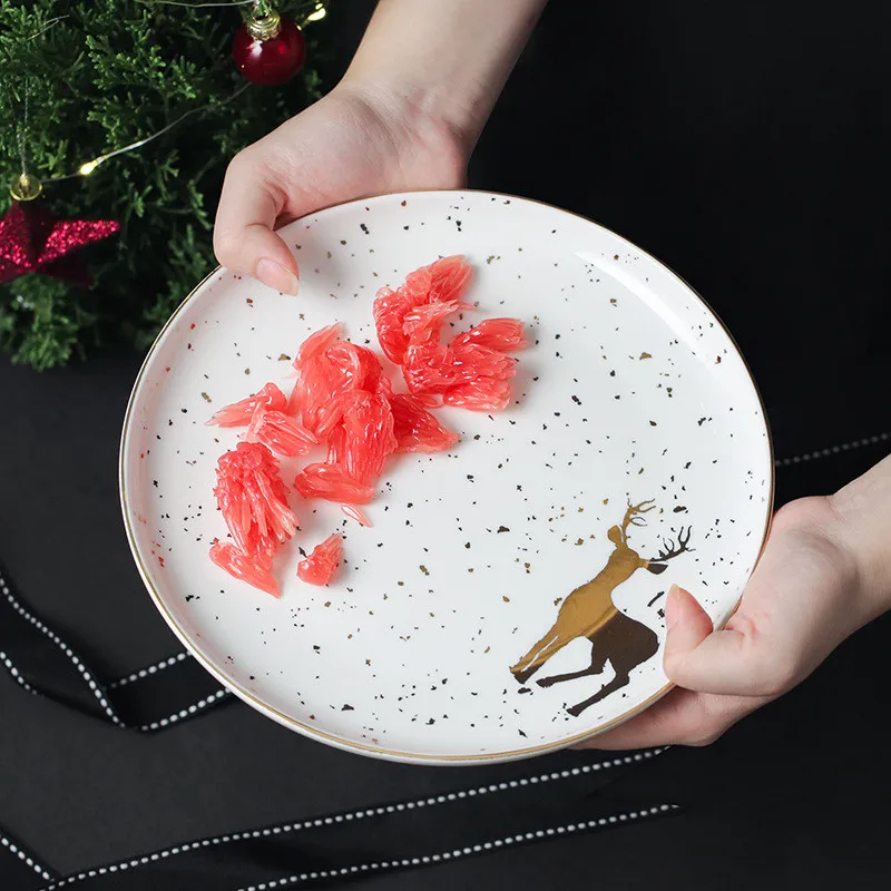 

Dinner Plate Christmas Dish Plate Ceramic Tray Vajilla Ceramica Vajilla Innovative Snowman Pattern Steak Dish Dessert Round Tray