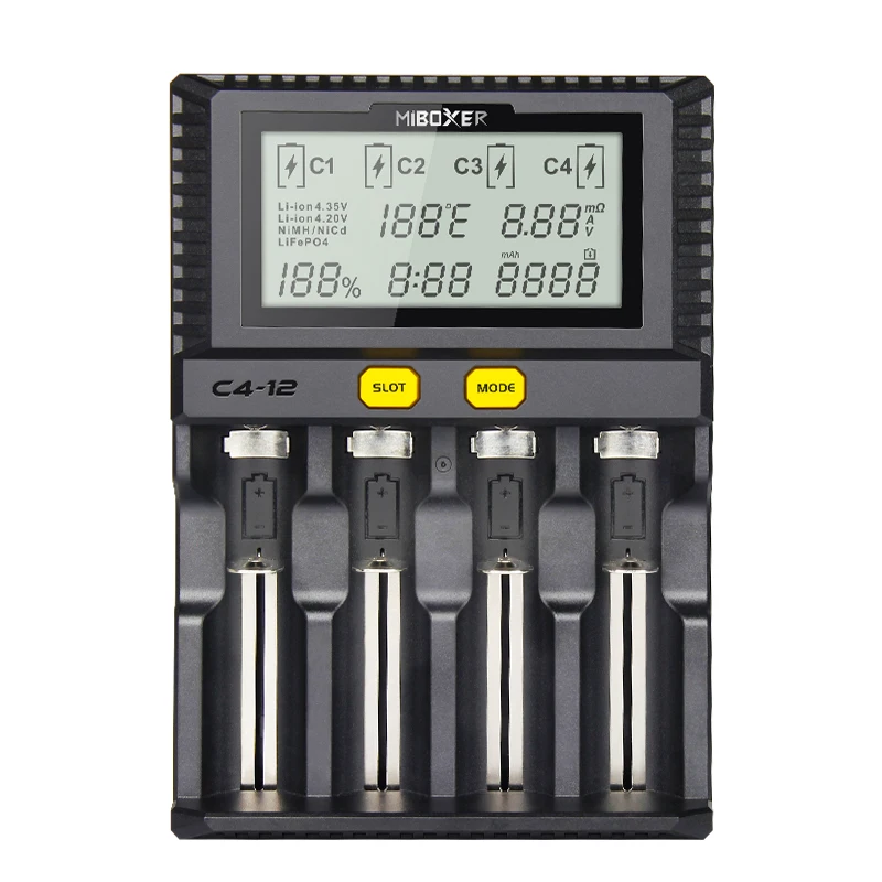 Miboxer 4Slots 3A/slot LCD Screen Battery Charger for Li-ion/Ni-MH/Ni-Cd/LiFePO4 18650 14500 26650 AAA AA rechargeable batteries