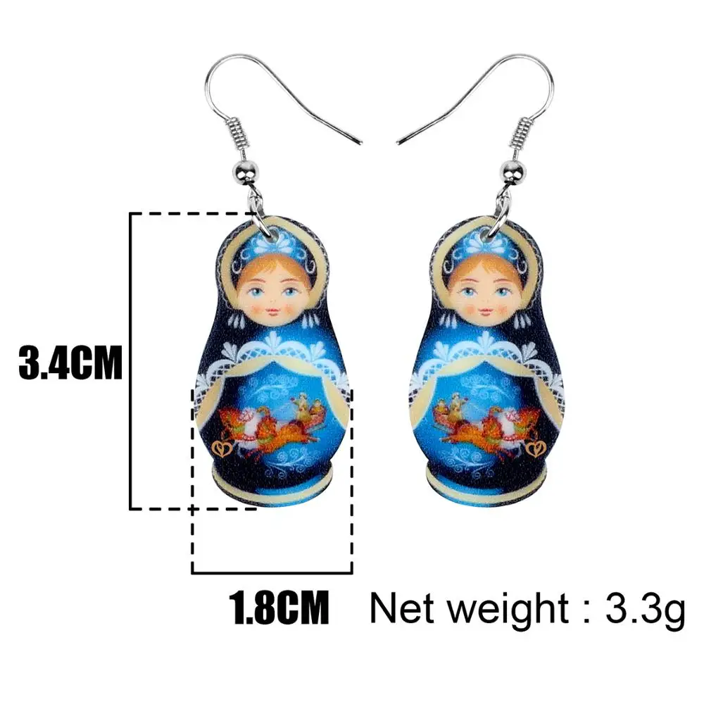 Bonsny Acrylic Cute Russian Doll National Culture Printing Earrings Drop Dangle Fashion Jewelry For Women Girls Teens Gift