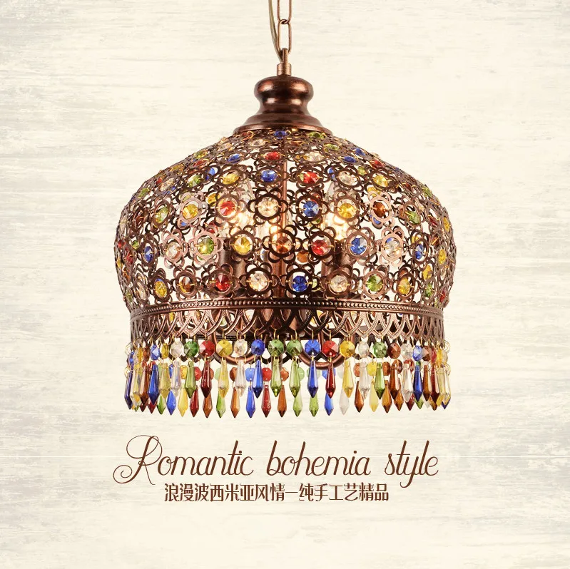 

Bohemia retro classical colorful crystal Pendant Lights Modern creative iron E14 LED 3 lamps for porch&stairs&pavilion ZLDD050