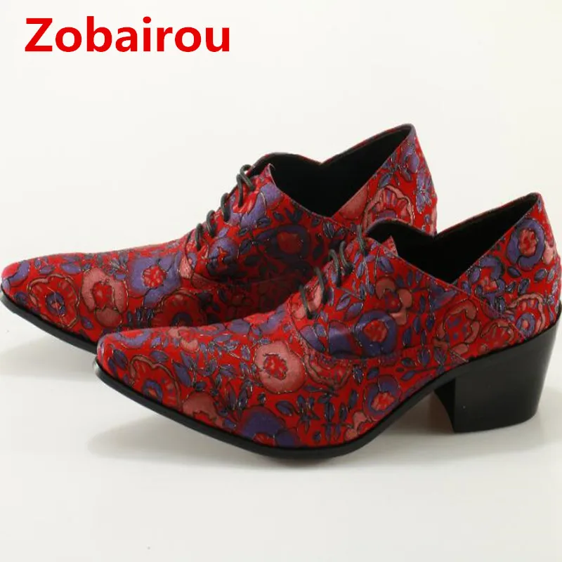 

Zobairou red blue spiked loafers sapatos masculino men leather dress shoes velvet slippers high heels formal shoes men size13