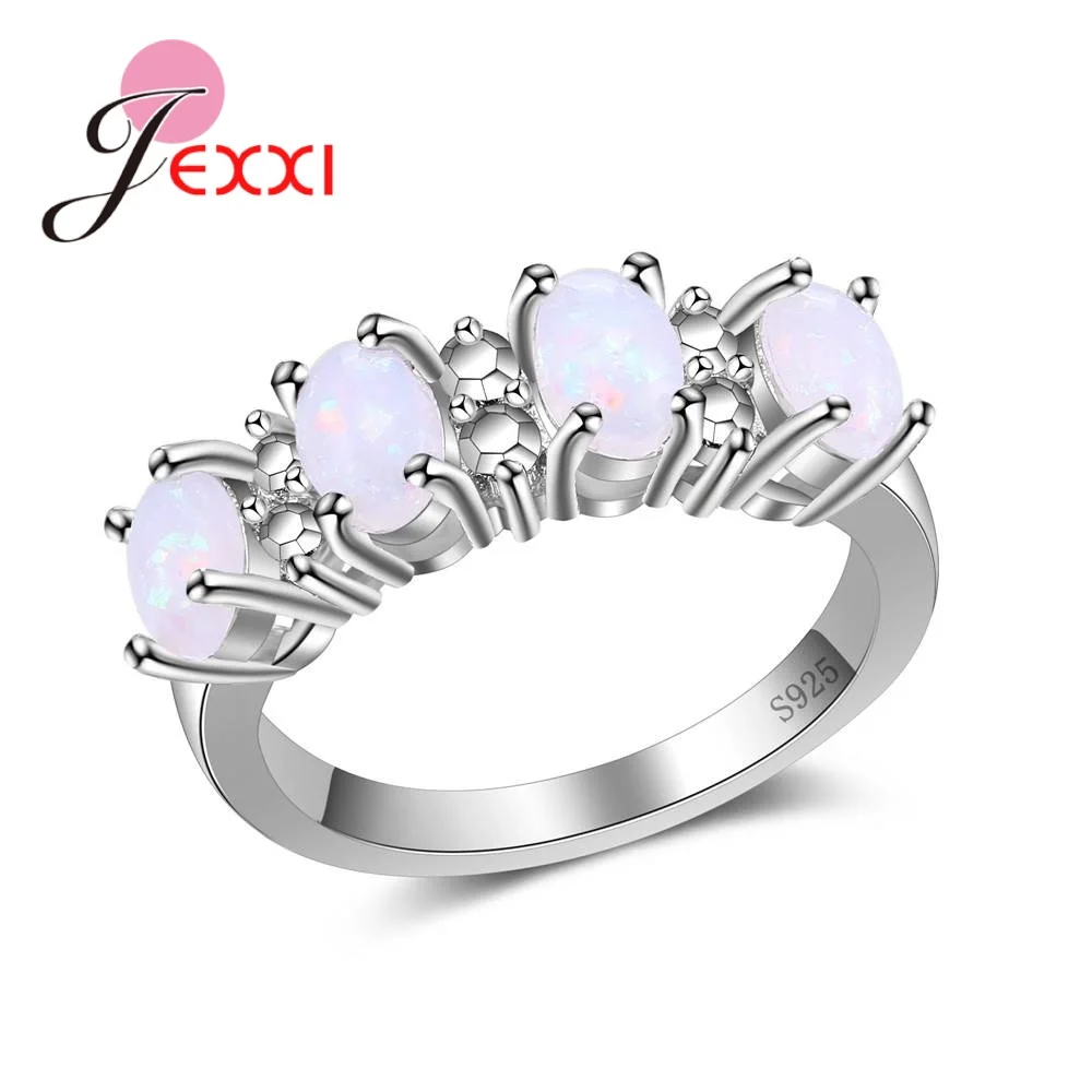 

Simple White Opal Stones Prong Setting Real 925 Sterling Silver Color Color Rings Decorations For Women Wedding Party Accessory