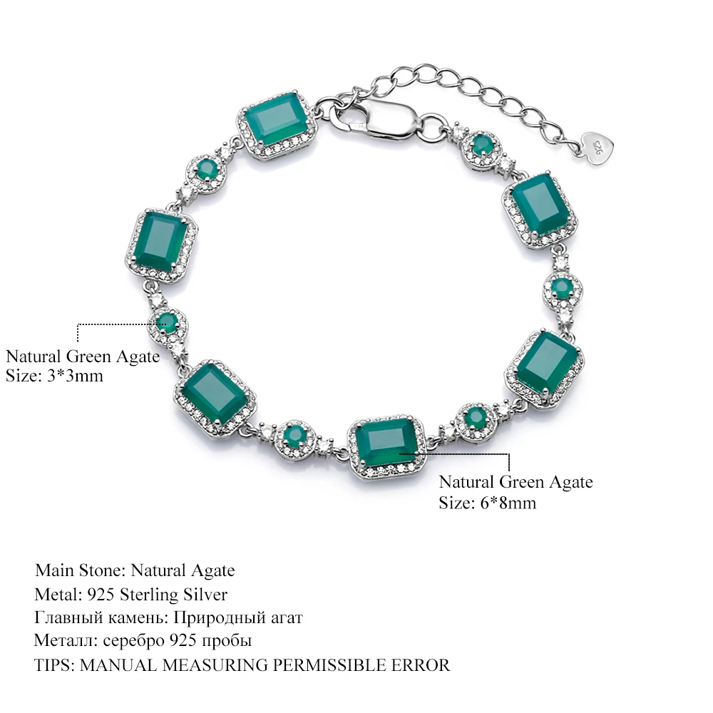 GEM\'S BALLET 6x8mm Green Agate Bracelet Genuine 925 sterling silver Natural Gemstone Bracelets&bangles For Women Fine Jewelry