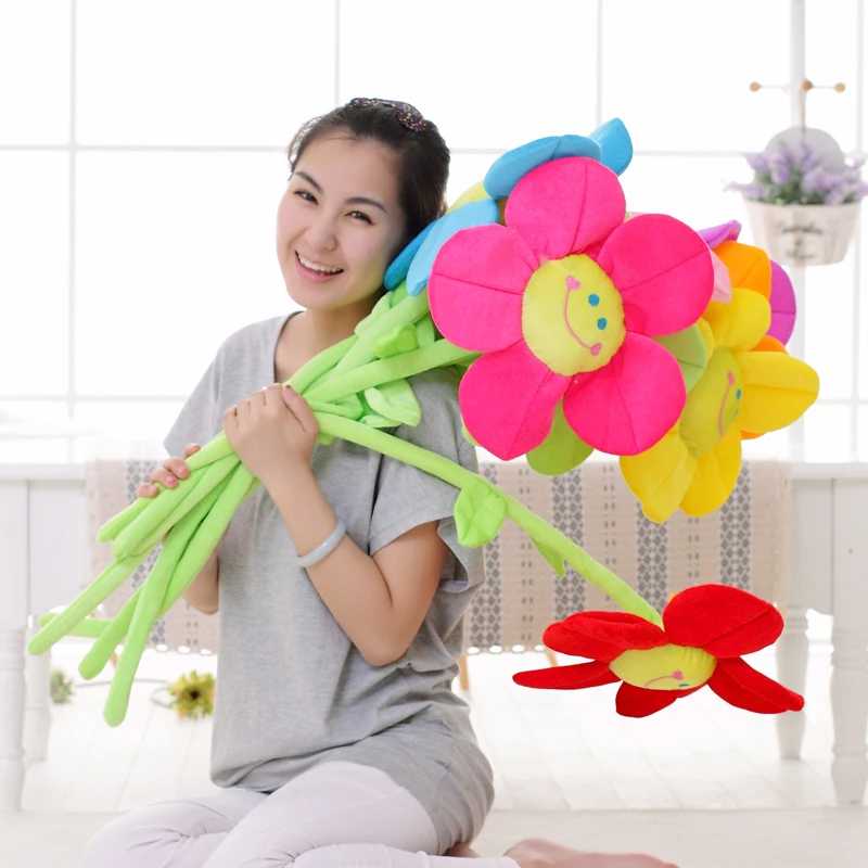 5pieces/lot beautiful sunflower toy plush muticolour flower dolls gift about 85cm