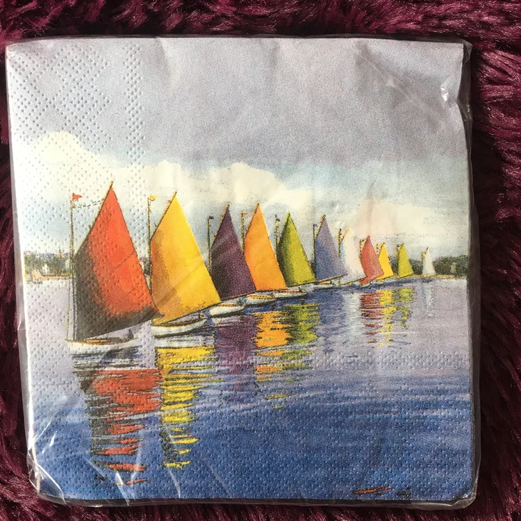 25cm 20 paper napkin tissue cute sea beach sailboat handkerchief oil craft decoupage girl boy kid birthday party serviettes