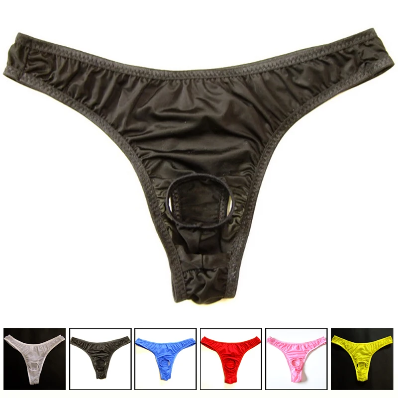 new Open Mens underwear Pouch Thong Sexy G-String Underwear Translucent Ice Silk T-back Elastic hot mens underwear gay jockstrap