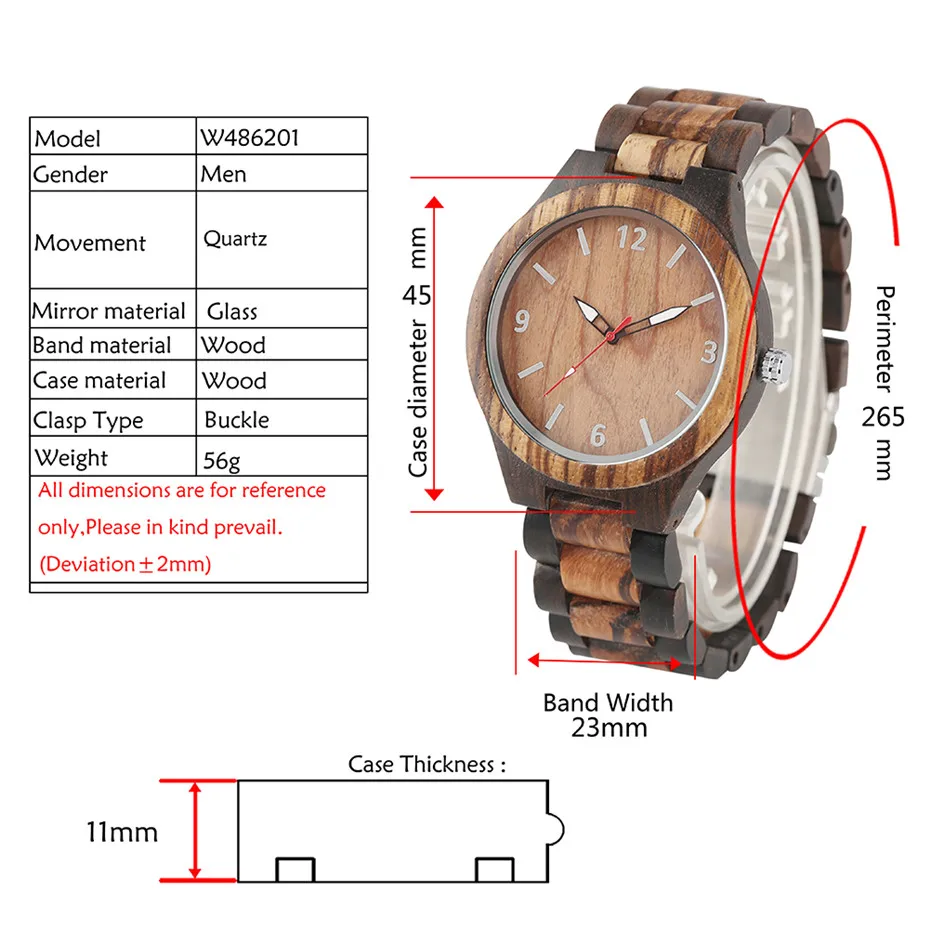 Luxury Ebony Wooden Watch Men\'s Watches Quartz Timepiece Silver Arabic Numbers Display Casual Men Clock reloj masculino