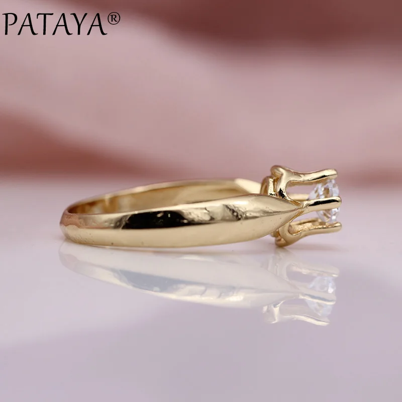 PATAYA New Fashion 585 Rose Gold Color Round Natural Zirconia Rings Women Girls Party Simple Noble Jewelry Cute Small Fine Ring