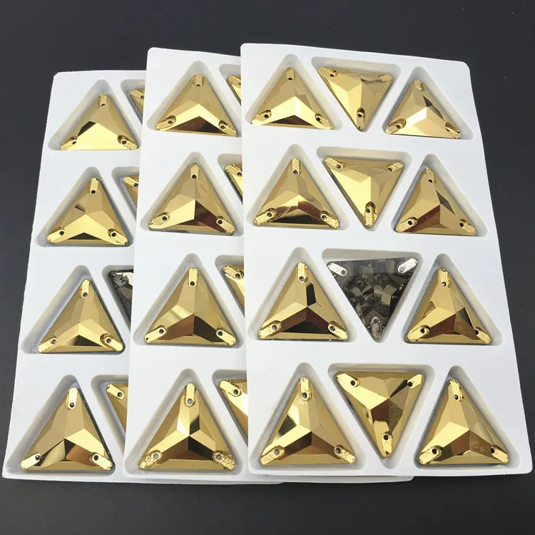 Oro Ematite di Colore 22 millimetri 12pcs Grande Triangolo Cuce sul Rhinestone Del FlatBack di Cristallo di Vetro Cuce Sulla Pietra Per La Cerimonia