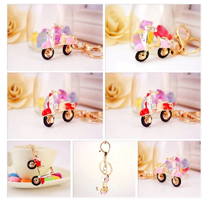 New Fashion Motorcycle Keychain Trinket Motor Scooter Crystal Car Key chain Bag Charm Women\'s Key ring for a woman