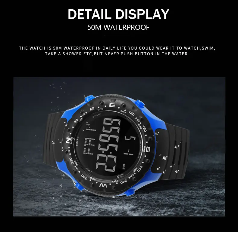 Sport Watch for Men 5Bar Waterproof SMAEL Watch Shock Resist Cool Big Men Watches Sport Military 1342 LED Digital Wrsitwatches