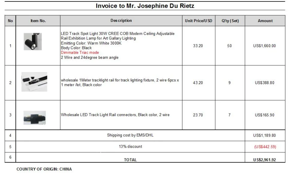 

Invoice to Mr. Josephine Du Rietz- 20170628