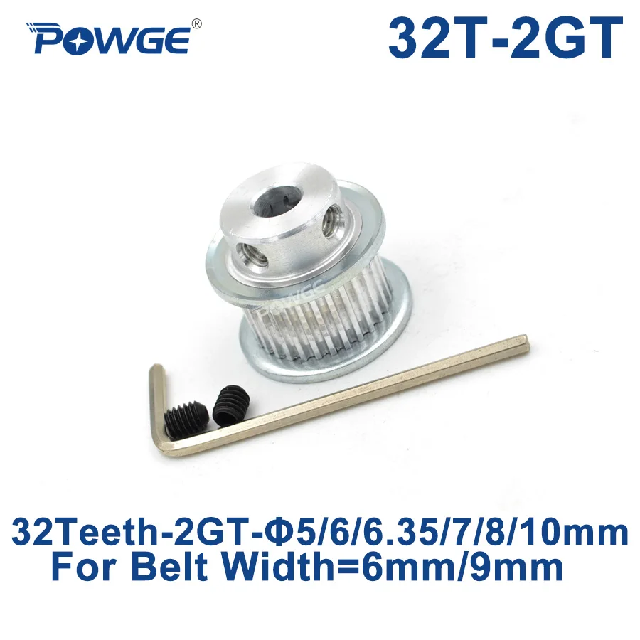 POWGE 32 Teeth 2M 2GT Timing Pulley Bore 5/6/6.35/7/8/10mm for 2MGT GT2 Synchronous belt width 6/9mm small backlash 32Teeth 32T