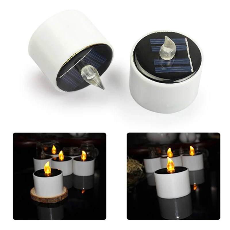 Cylindrical LED Solar Light Candle Light Yellow Flicker Tea Lamp Holiday Festival Party Romantic Decoration Solar Energy