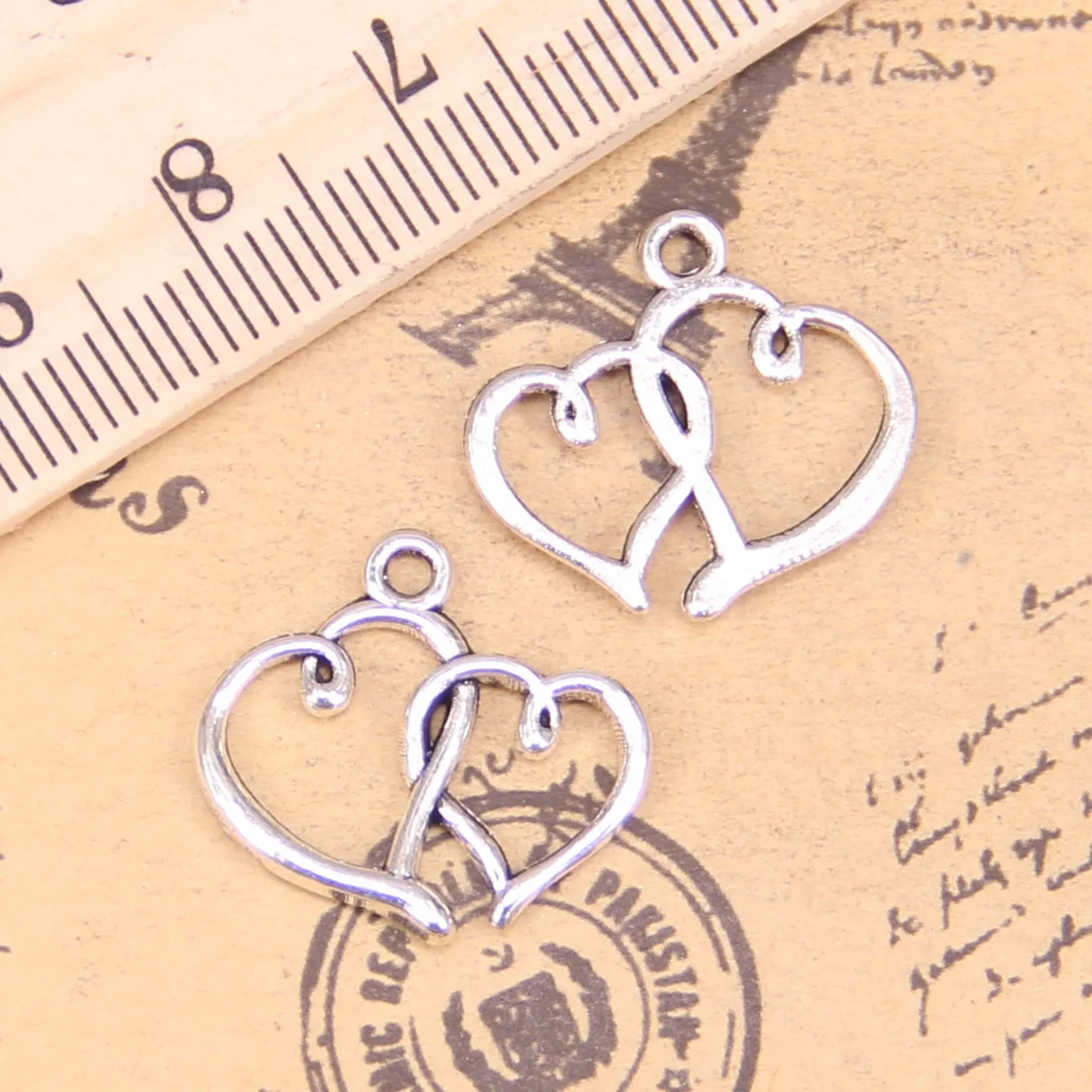 126pcs Charms For Jewelry Making double hearts 19x19mm Antique Silver Plated Pendants DIY Tibetan Silver Bracelet Necklace