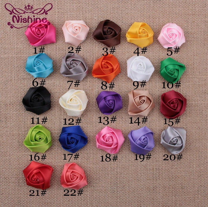 Nishine 30pcs Chic Flatback Satin Ribbon Multilayers Flower Fabric Rose Floral for Kid Pure Handmade DIY Hair Accessories