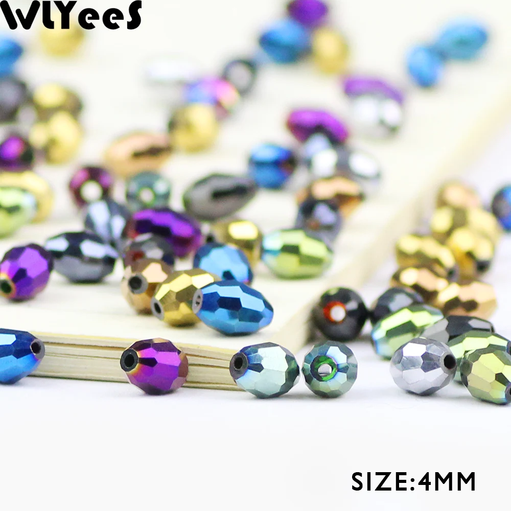 WLYeeS plating 6*4mm Austrian Rice grains shape crystal Beads for DIY Making Jewelry Accessories Faceted Oval Glass Loose Beads