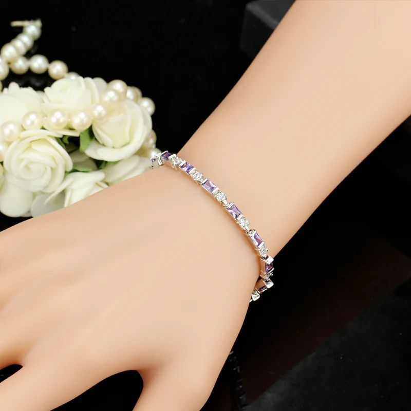 CWWZircons Fashion CZ Charm Lovely Red Green Blue Austrian Crystal Tennis Bracelets for Women Christmas New Year Gift CB087