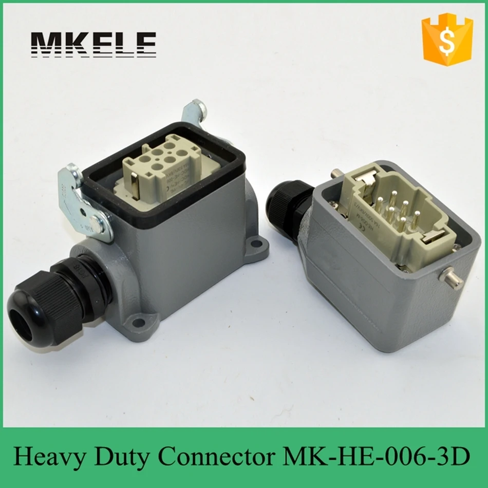 6 PIN 16A Rated Voltage 400/500V Rectangular Heavy Dc Power Cable Connector,heavy Duty Compression Connector MK-HE-006-3D