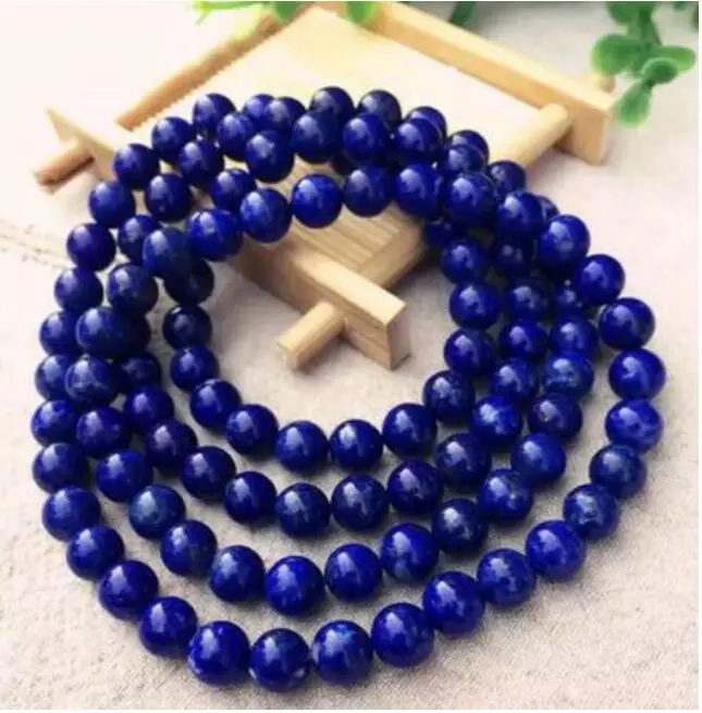 free shipping >>>>Natural Lapis Lazuli Royal Blue Gemstone 108 Prayer Beads Bracelet 8mm AAAA