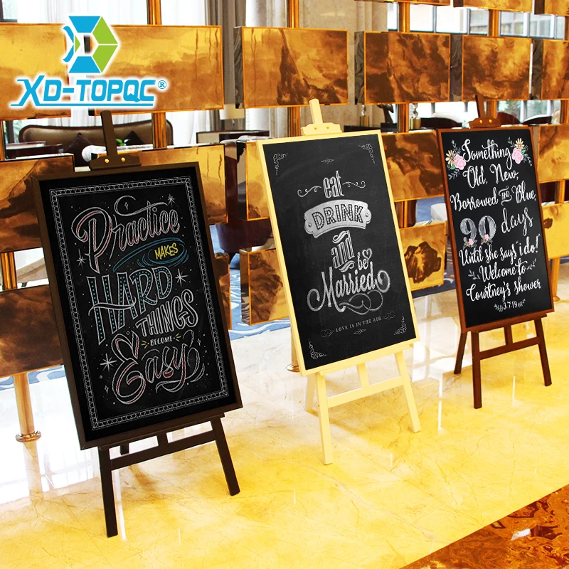 60*90Cm Menu Restoran Papan Tulis Magnetik Papan Pinus MDF Kayu Bingkai Hitam Papan Pesan dengan Kuda-kuda Pabrik Langsung jual