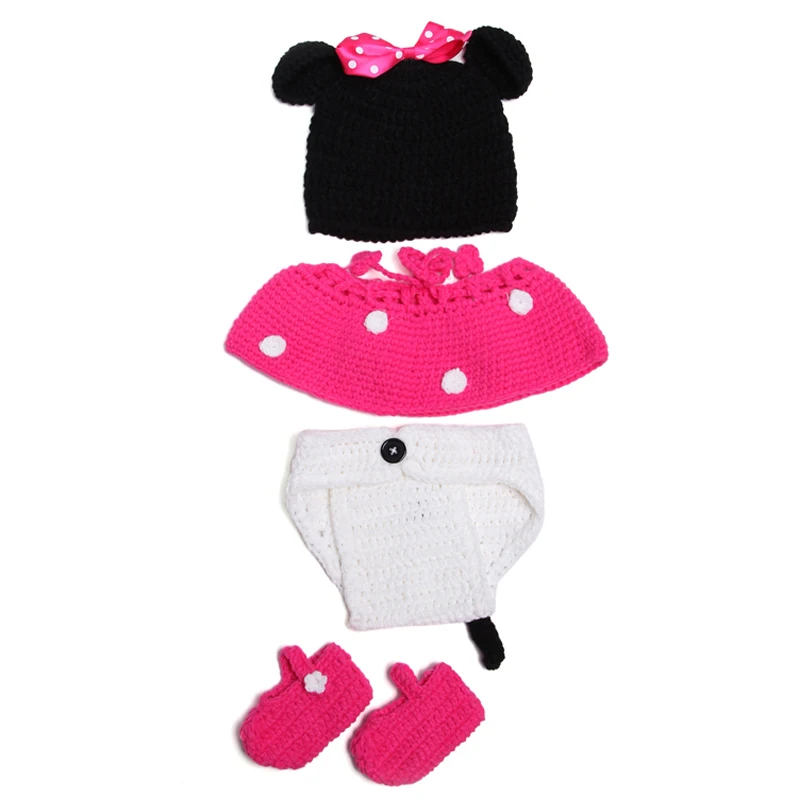 Crochet 4Pcs/Lot Baby Clothing Cartoon Little Mouse 0-3 Months Newborn Photography Props Baby Hat Accessories Adorable Outfits