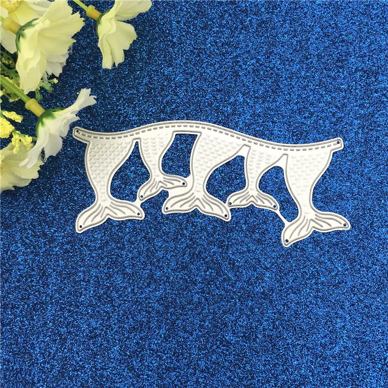 Mermaid Border Borderline 4 Fish Tail Metal Cutting Dies Stencils For DIY Scrapbooking Decorative Embossing Suit Paper Cards Die