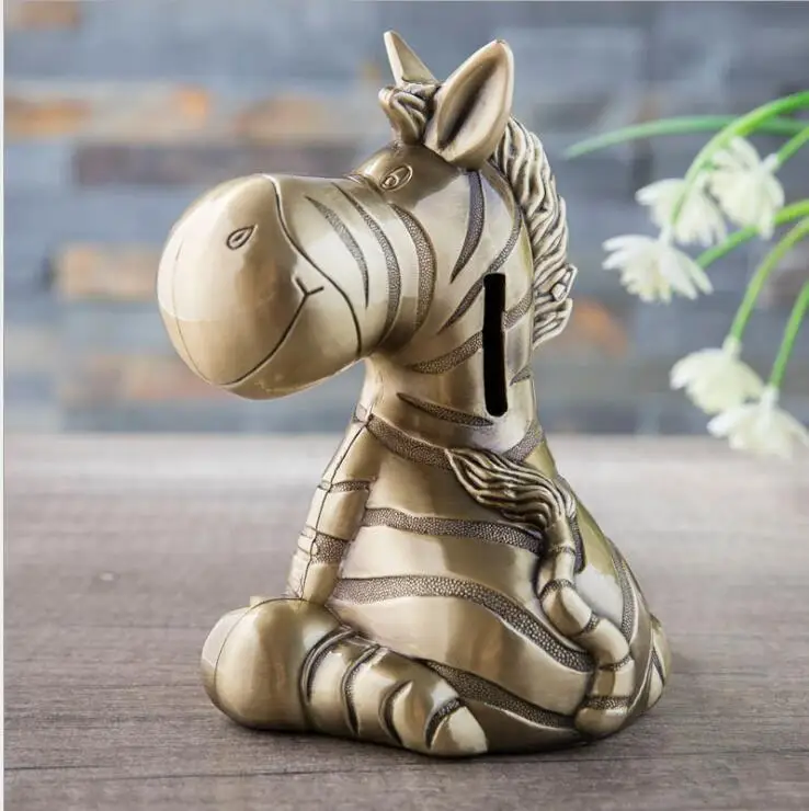 Bronze Piggy Coin Bank for Home Decoration, Lovely Zebra, Piggy Bank, Metal Child's Money Box, Saving for Kid's Gifts