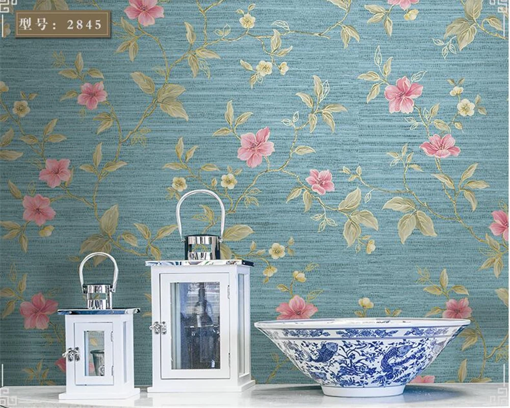 beibehang Modern Chinese nonwoven 3d wallpaper Pastoral retro floral bedroom living room entrance background wallpaper tapety