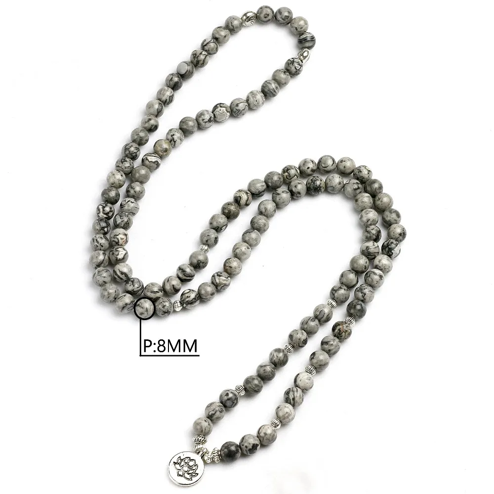 New Energy 8mm Beads Natural Light Grey Map Stone Beaded Charm Bracelet Men Women Bangle Lover Gift Design Yoga Jewelry