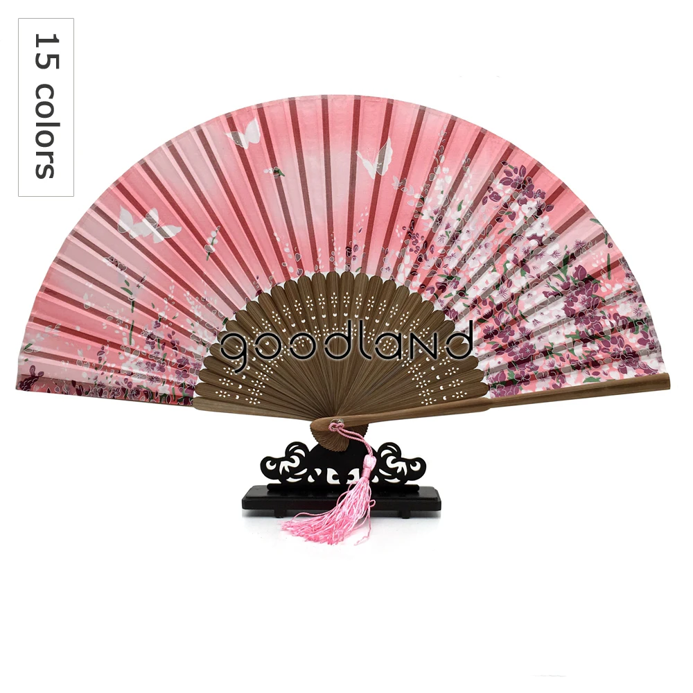 Free Shipping 10pcs Fabric Floral Butterfly Folding Silk Hand Fan with Tassel Event & Party Supplies Decoracion Fiestas