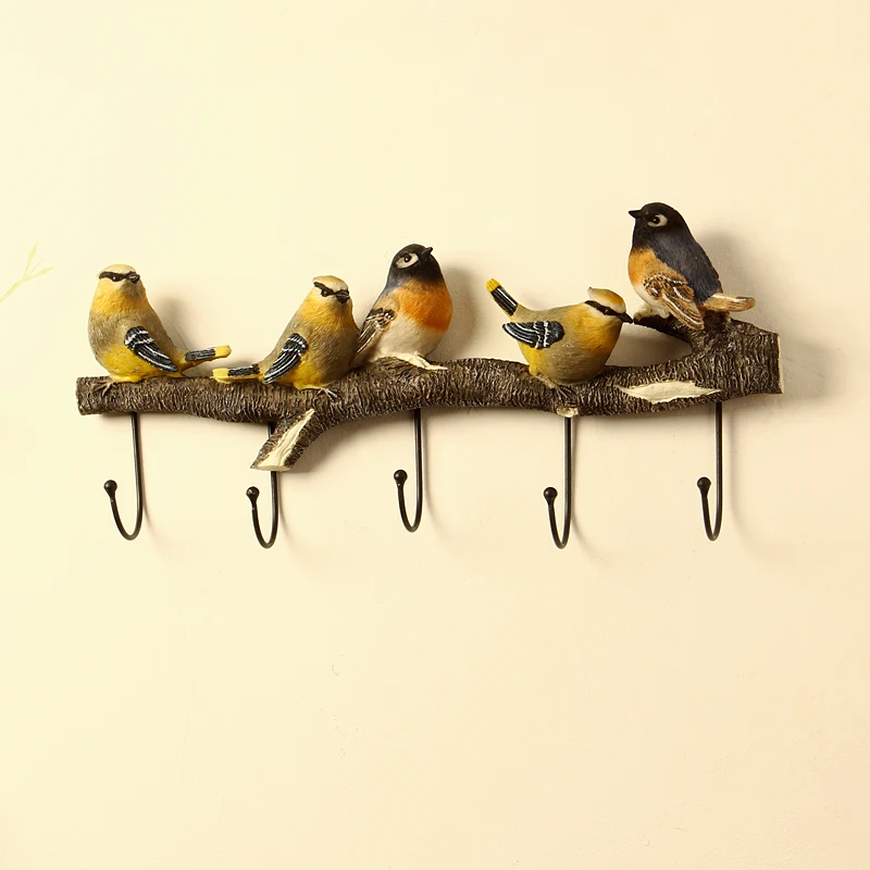 American Wall Birds Hanger Resin Crafts Decoration Home Porch 3D Wall Sticker Wall Hanging Coat Hook Key Rack Door Accessories