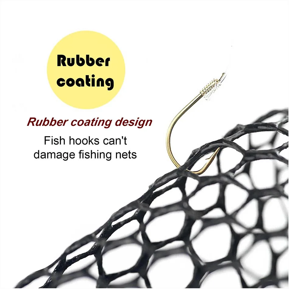 SANLIKE Fishing Net Collapsible Rubberized Nylon Mesh Hole 8*8mm Depth Aluminium Frame Ring Folding Fishing Landing Dip Net