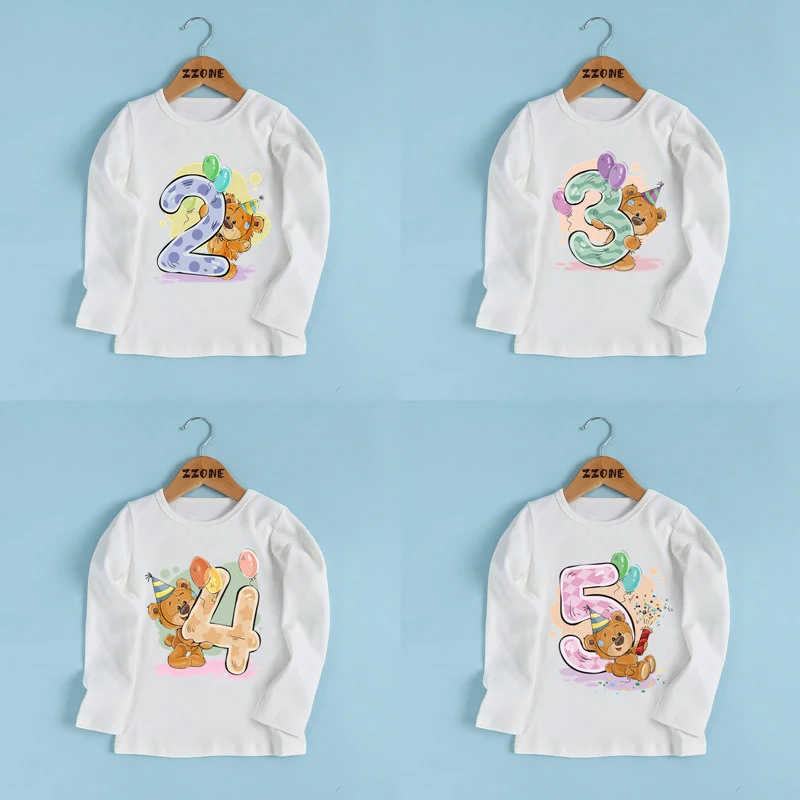 

Boys/Girls Birthday Present Bear Number 1-9 Bow Print T shirt Baby Cartoon Winnie Funny T-shirt Kids Long Sleeve Clothes,LKP5237